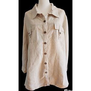 CJ Banks Shirt Jacket 2X Beige Button‎ Front Linen Blend RN63823 Casual Boho